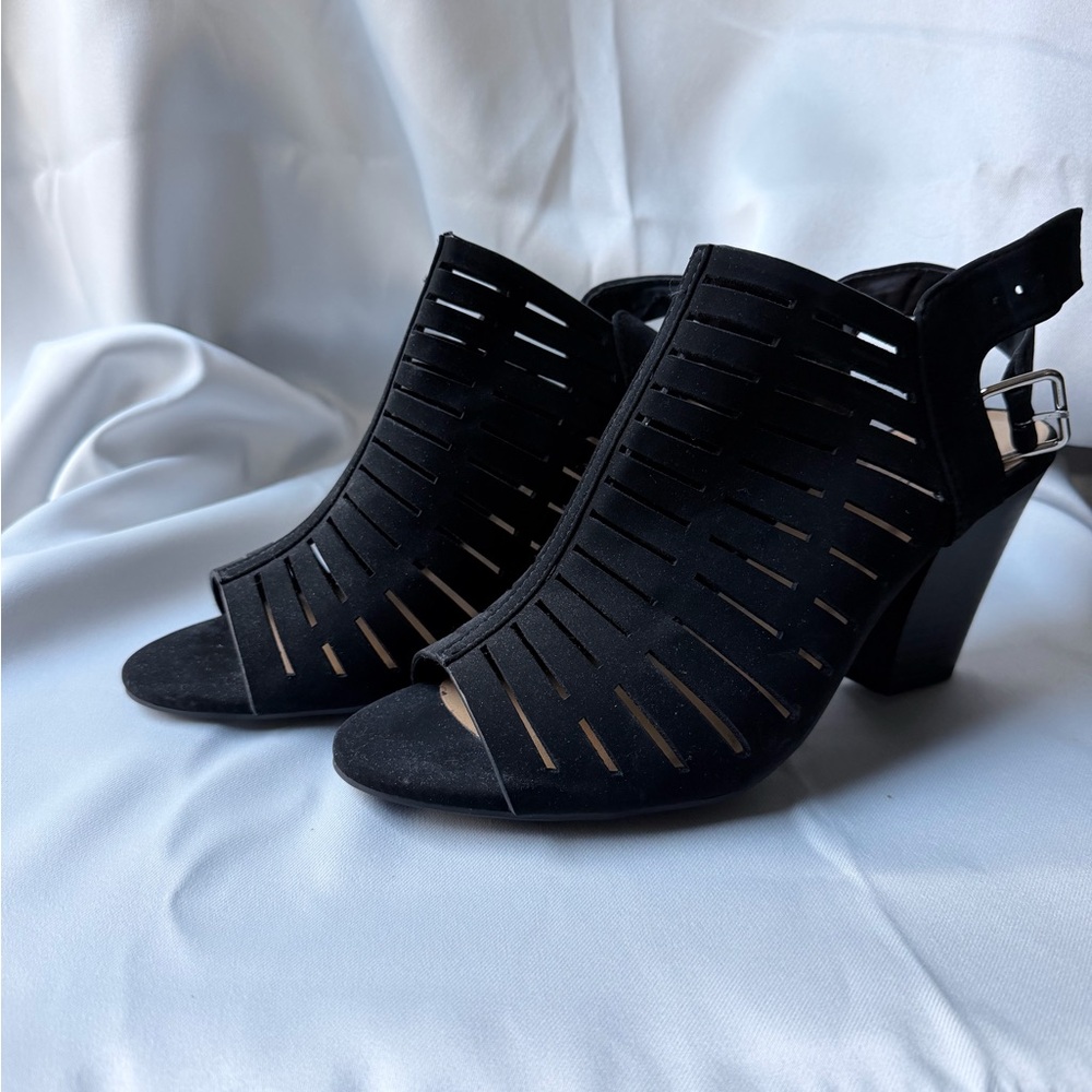 Black Cutout Peep-Toe Slingback Heels